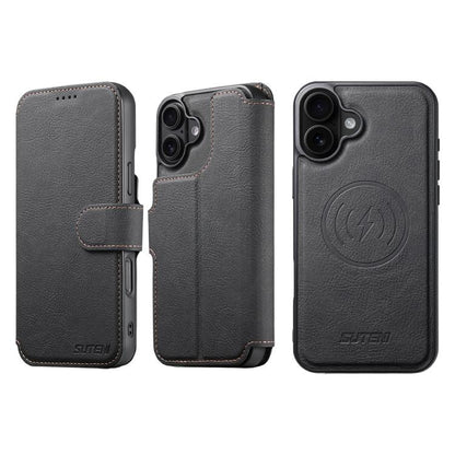 For iPhone 17 Suteni Q05 2-in-1 Multi-function MagSafe Wallet Litchi Leather Phone Case(Black) - iPhone 17 Cases by Suteni | Online Shopping UK | buy2fix