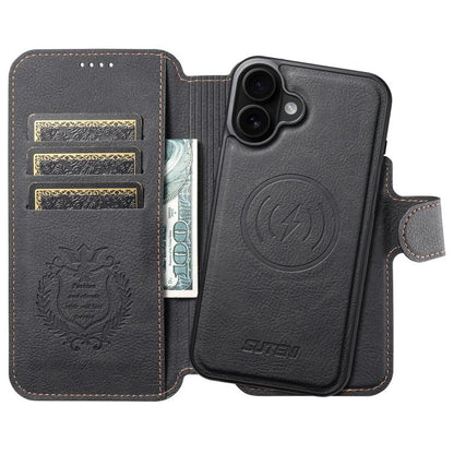 For iPhone 17 Suteni Q05 2-in-1 Multi-function MagSafe Wallet Litchi Leather Phone Case(Black) - iPhone 17 Cases by Suteni | Online Shopping UK | buy2fix