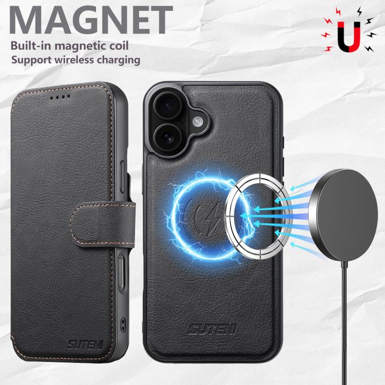 For iPhone 17 Suteni Q05 2-in-1 Multi-function MagSafe Wallet Litchi Leather Phone Case(Black) - iPhone 17 Cases by Suteni | Online Shopping UK | buy2fix