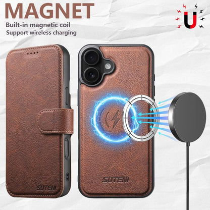 For iPhone 17 Suteni Q05 2-in-1 Multi-function MagSafe Wallet Litchi Leather Phone Case(Brown) - iPhone 17 Cases by Suteni | Online Shopping UK | buy2fix