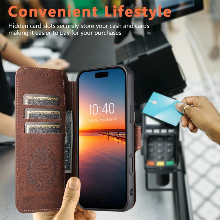 For iPhone 17 Suteni Q05 2-in-1 Multi-function MagSafe Wallet Litchi Leather Phone Case(Brown) - iPhone 17 Cases by Suteni | Online Shopping UK | buy2fix