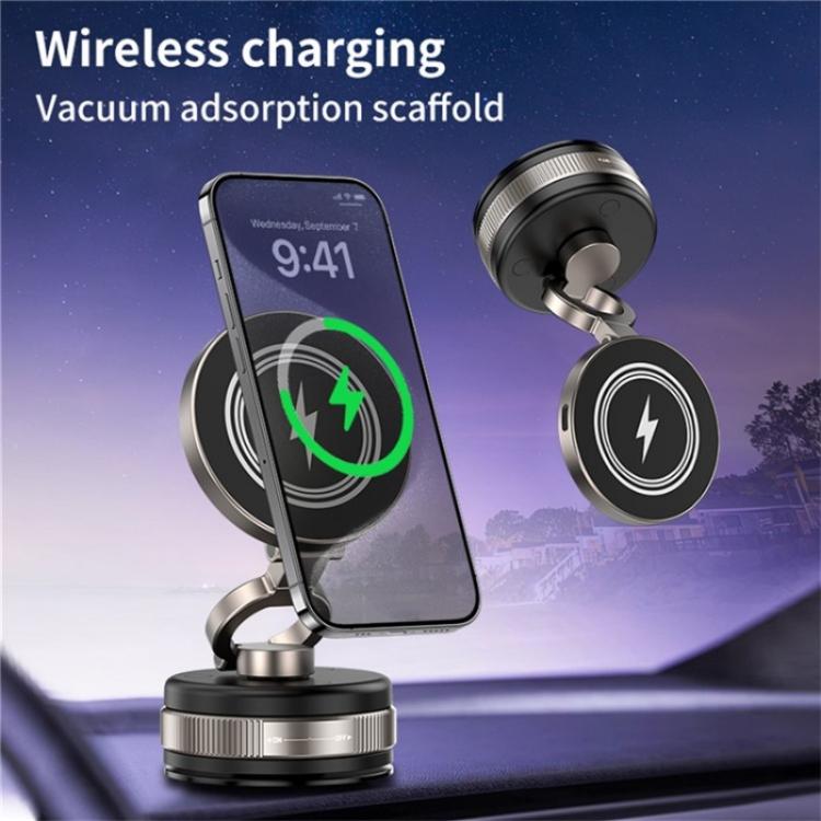 D1W Wireless Charger Magnetic Car Phone Holder Foldable Vacuum Suction Phone Mount Stand - Wireless Charger Holders by buy2fix | Online Shopping UK | buy2fix