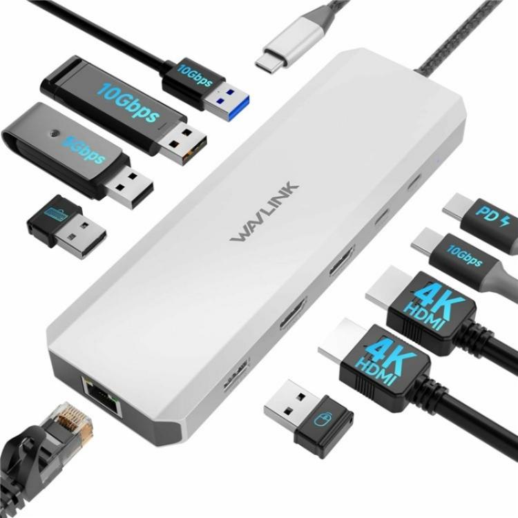 WAVLINK UMD309 Dual HD PD100W 10Gbps USB-A USB-C Docking Station 10 in 1 HUB - USB HUB by WAVLINK | Online Shopping UK | buy2fix