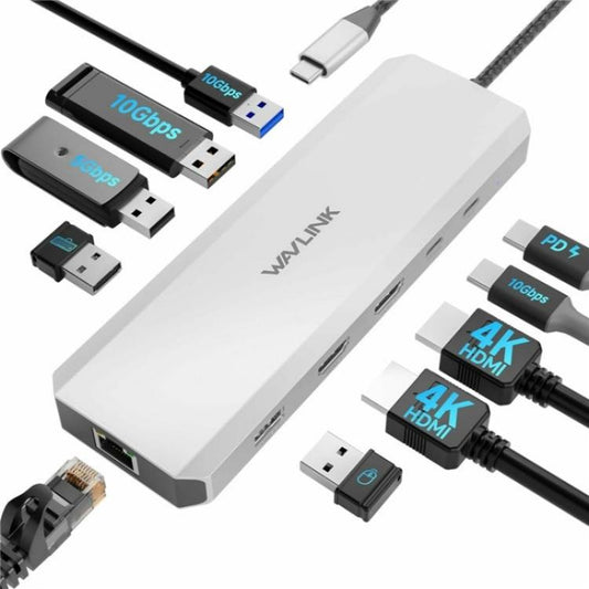 WAVLINK UMD309 Dual HD PD100W 10Gbps USB-A USB-C Docking Station 10 in 1 HUB - USB HUB by WAVLINK | Online Shopping UK | buy2fix