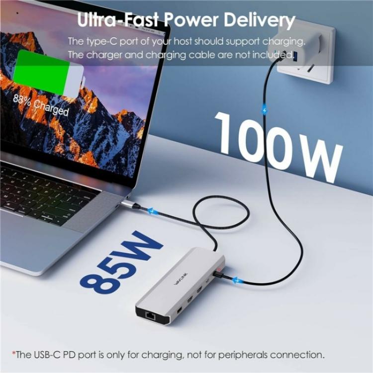 WAVLINK UMD309 Dual HD PD100W 10Gbps USB-A USB-C Docking Station 10 in 1 HUB - USB HUB by WAVLINK | Online Shopping UK | buy2fix