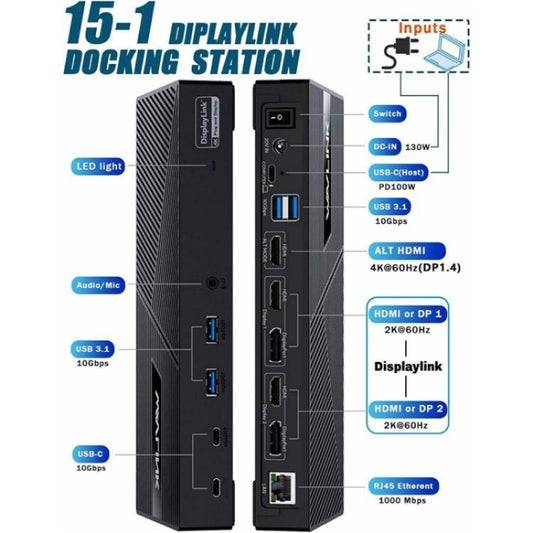 WAVLINK UG63PD25 15 in 1 DisplayLink Docking Station Support Triple Display 130W Power-in(US Plug) -  by WAVLINK | Online Shopping UK | buy2fix