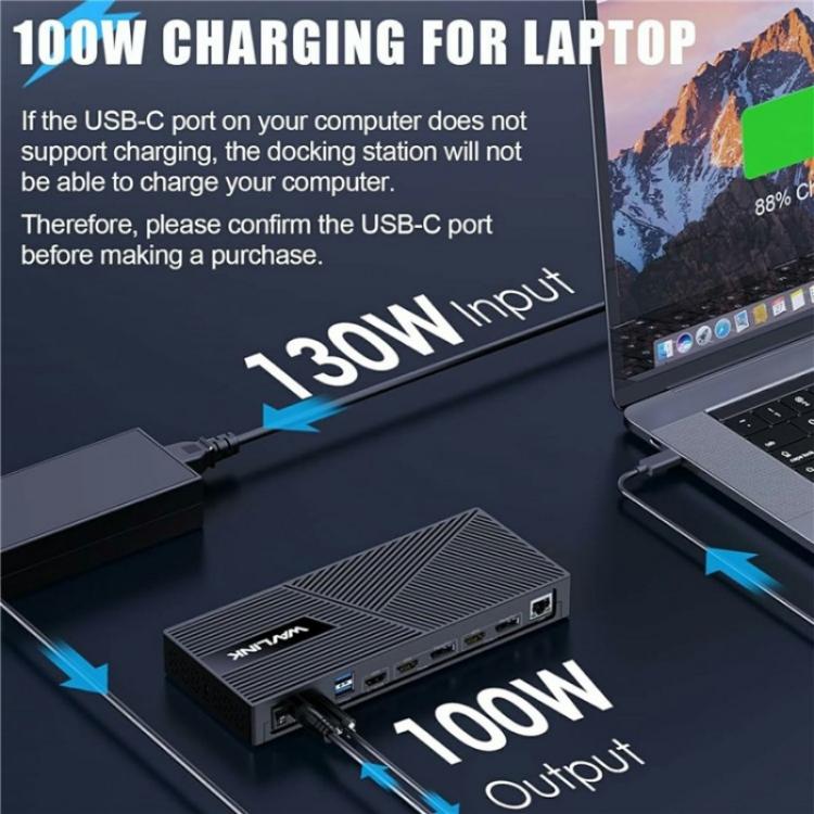 WAVLINK UG63PD25 15 in 1 DisplayLink Docking Station Support Triple Display 130W Power-in(US Plug) -  by WAVLINK | Online Shopping UK | buy2fix