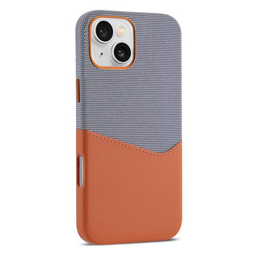 For iPhone 15 Kalebol Cloth Textue Stitching Card Slot Magnetic Phone Case(Orange) - iPhone 15 Cases by Kalebol | Online Shopping UK | buy2fix