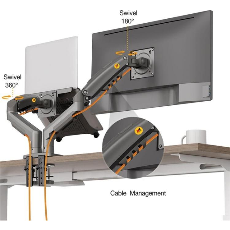 NORTH BAYOU F160-FP Tray Dual Arm Bracket Monitor Desk Mount Adjustable Laptop Holder(Black) - Laptop Stand by buy2fix | Online Shopping UK | buy2fix