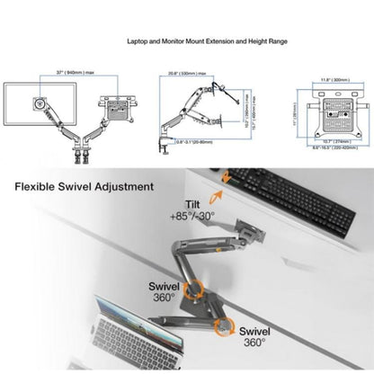 NORTH BAYOU F160-FP Tray Dual Arm Bracket Monitor Desk Mount Adjustable Laptop Holder(White) - Laptop Stand by buy2fix | Online Shopping UK | buy2fix