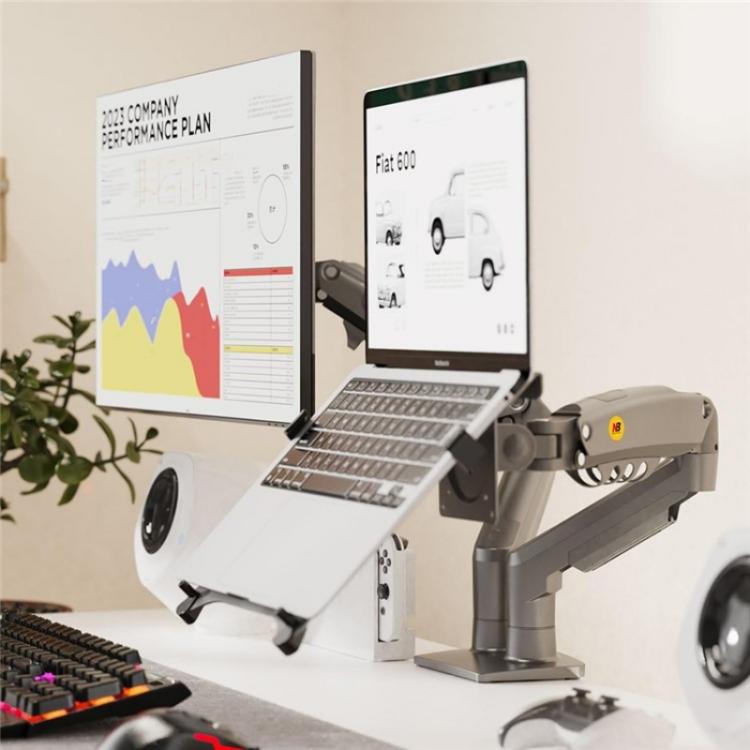 NORTH BAYOU F160-FP Tray Dual Arm Bracket Monitor Desk Mount Adjustable Laptop Holder(Black) - Laptop Stand by buy2fix | Online Shopping UK | buy2fix