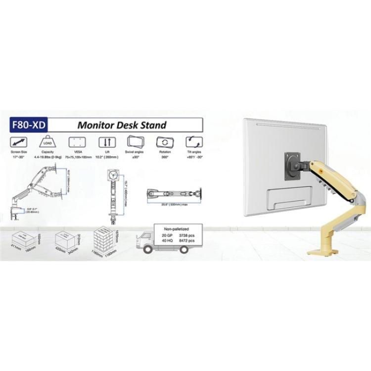 NORTH BAYOU F80 Adjustable Height Monitor Arm 17-30 Inch Displays Desk Mount Stand(Yellow) - TV Brackets & Mounts by buy2fix | Online Shopping UK | buy2fix