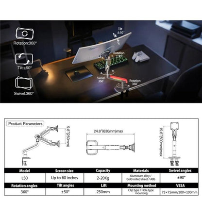 NORTH BAYOU L50 32-60 Inch Gaming Screen RGB Light Curved Ultrawide Flat Monitor Stand - TV Brackets & Mounts by buy2fix | Online Shopping UK | buy2fix