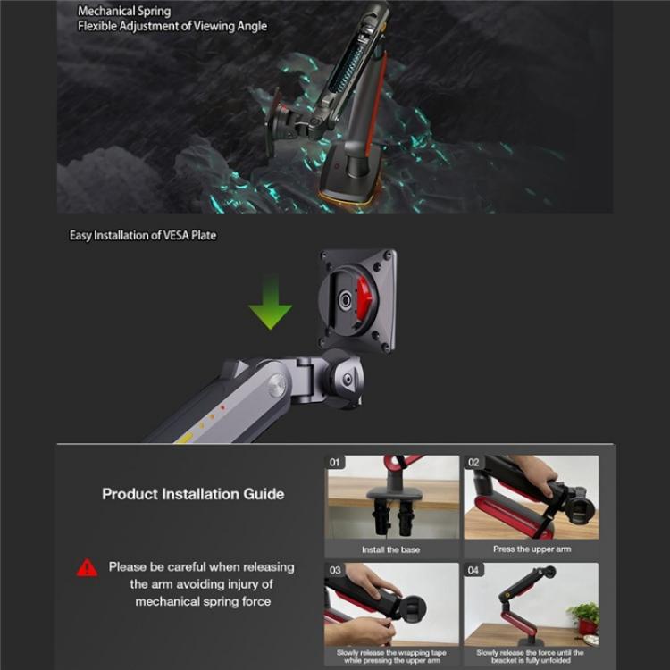 NORTH BAYOU L60 RGB Light Desk Mount Bracket 32-60 Inch Gaming Monitor Arm Stand - TV Brackets & Mounts by buy2fix | Online Shopping UK | buy2fix