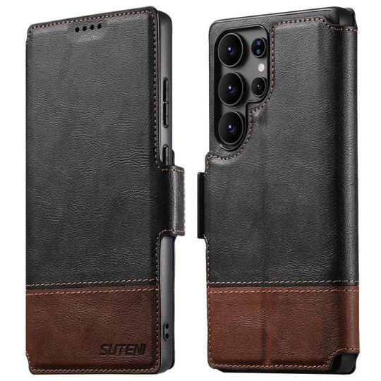 For Samsung Galaxy S23 Ultra 5G Suteni Q06 2-in-1 Multi-function Detachable Wallet MagSafe Phone Case(Black)