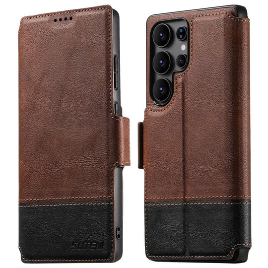 For Samsung Galaxy S22 Ultra 5G Suteni Q06 2-in-1 Multi-function Detachable Wallet MagSafe Phone Case(Brown)