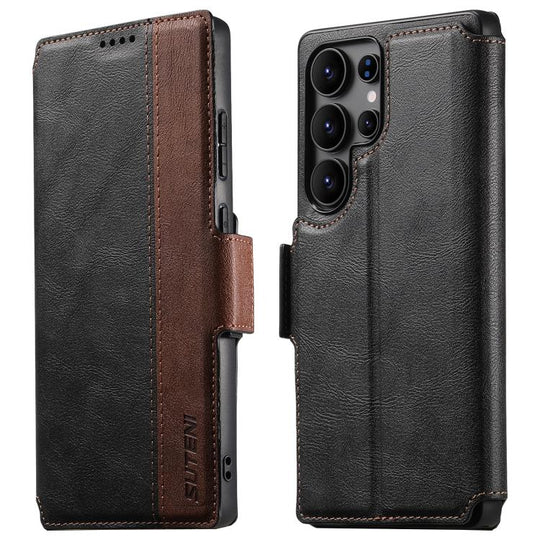 For Samsung Galaxy S25 Ultra 5G Suteni Q07 2-in-1 Multi-function Detachable Wallet MagSafe Phone Case(Black)