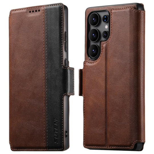 For Samsung Galaxy S22 Ultra 5G Suteni Q07 2-in-1 Multi-function Detachable Wallet MagSafe Phone Case(Brown)
