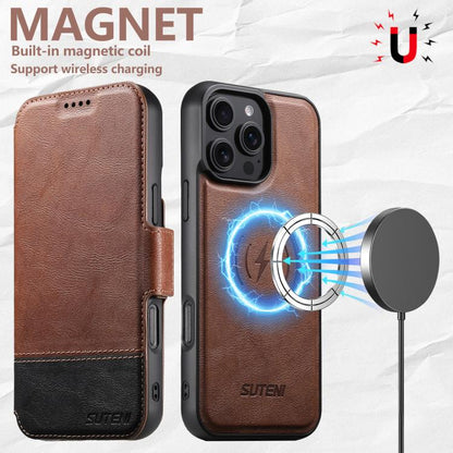 For iPhone 16 Pro Max Suteni Q06 2-in-1 Multi-function Detachable Wallet MagSafe Phone Case(Brown) - iPhone 16 Pro Max Cases by Suteni | Online Shopping UK | buy2fix