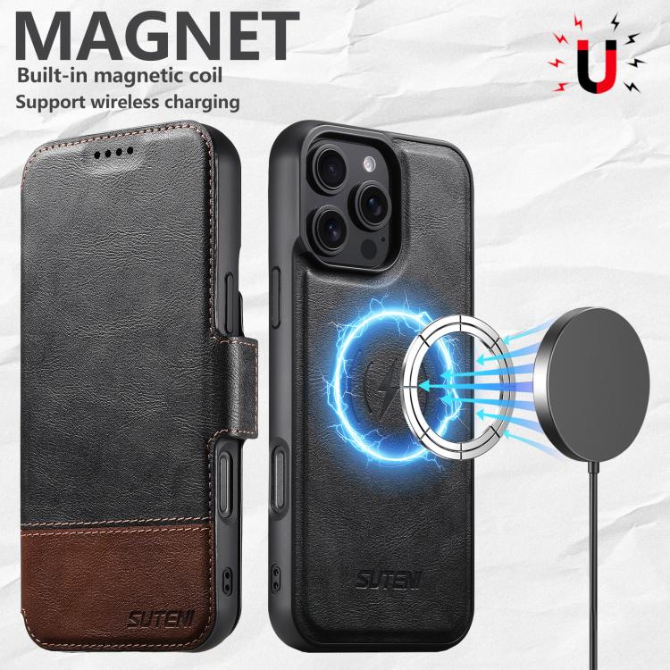 For iPhone 16 Pro Suteni Q06 2-in-1 Multi-function Detachable Wallet MagSafe Phone Case(Black) - iPhone 16 Pro Cases by Suteni | Online Shopping UK | buy2fix