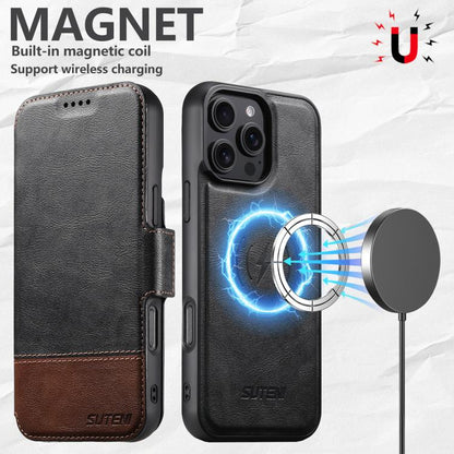 For iPhone 16 Pro Suteni Q06 2-in-1 Multi-function Detachable Wallet MagSafe Phone Case(Black) - iPhone 16 Pro Cases by Suteni | Online Shopping UK | buy2fix