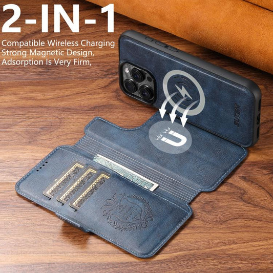 For iPhone 16 Pro Suteni Q06 2-in-1 Multi-function Detachable Wallet MagSafe Phone Case(Blue) - iPhone 16 Pro Cases by Suteni | Online Shopping UK | buy2fix