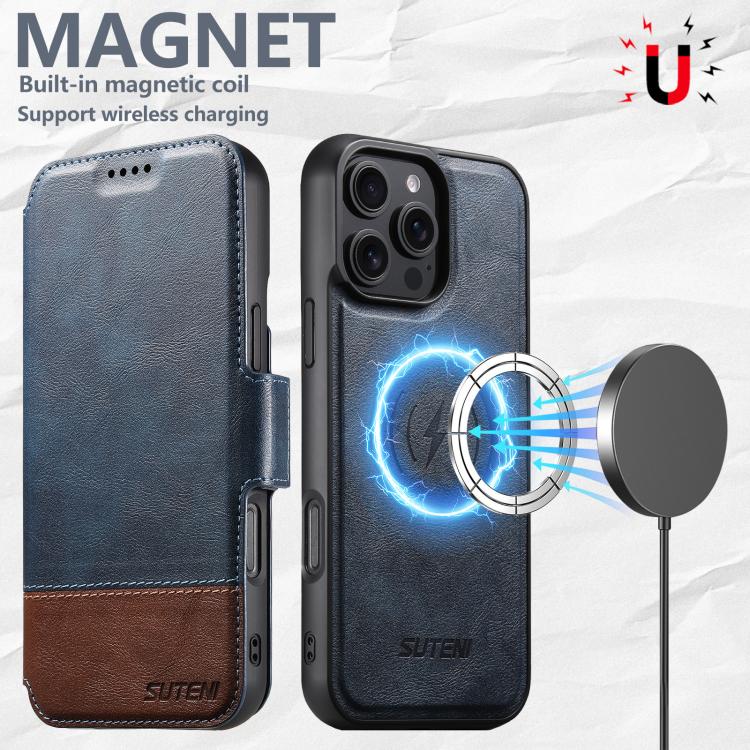 For iPhone 16 Pro Suteni Q06 2-in-1 Multi-function Detachable Wallet MagSafe Phone Case(Blue) - iPhone 16 Pro Cases by Suteni | Online Shopping UK | buy2fix