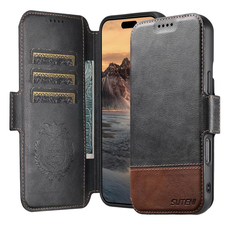 For iPhone 16 Plus Suteni Q06 2-in-1 Multi-function Detachable Wallet MagSafe Phone Case(Black) - iPhone 16 Plus Cases by Suteni | Online Shopping UK | buy2fix