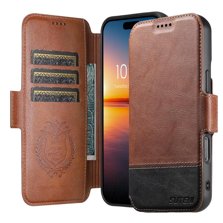 For iPhone 16 Plus Suteni Q06 2-in-1 Multi-function Detachable Wallet MagSafe Phone Case(Brown) - iPhone 16 Plus Cases by Suteni | Online Shopping UK | buy2fix