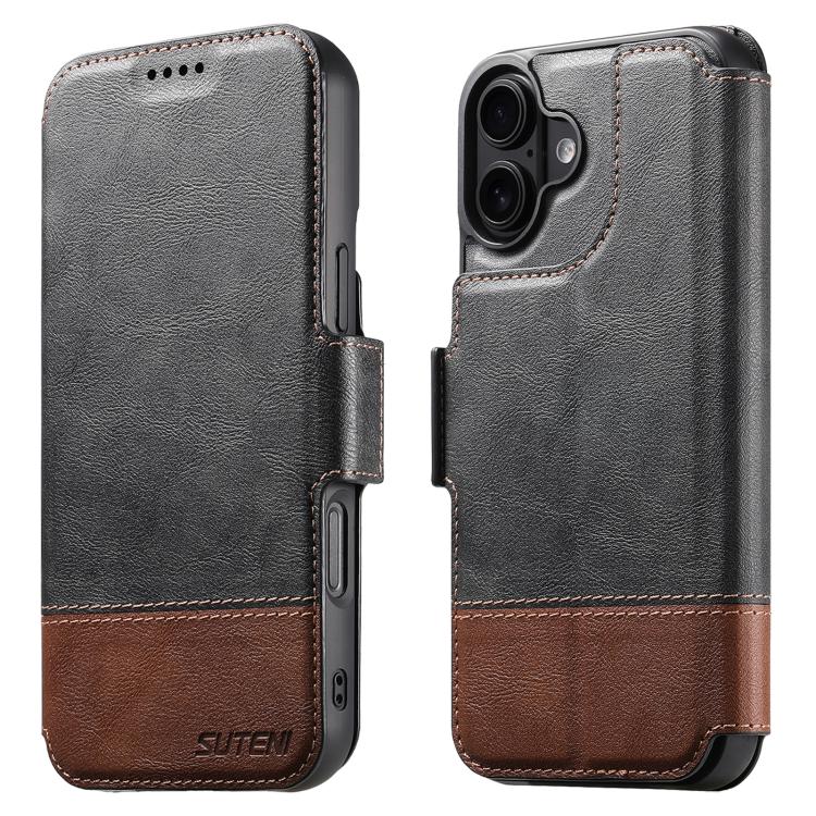 For iPhone 16 Suteni Q06 2-in-1 Multi-function Detachable Wallet MagSafe Phone Case(Black) - iPhone 16 Cases by Suteni | Online Shopping UK | buy2fix
