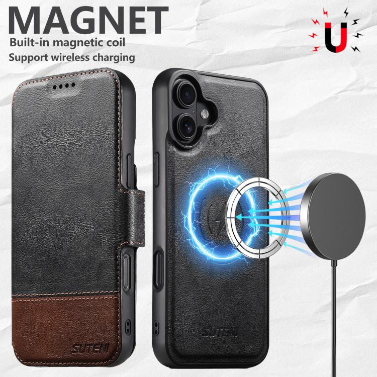 For iPhone 16 Suteni Q06 2-in-1 Multi-function Detachable Wallet MagSafe Phone Case(Black) - iPhone 16 Cases by Suteni | Online Shopping UK | buy2fix