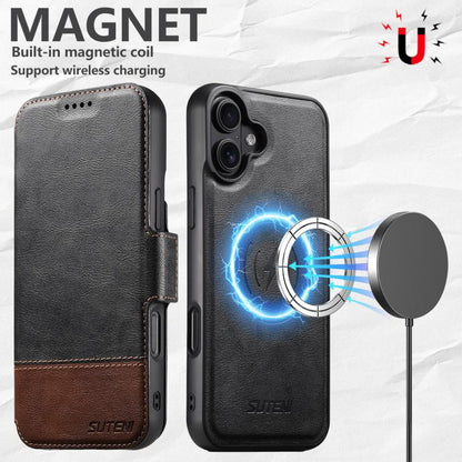 For iPhone 16 Suteni Q06 2-in-1 Multi-function Detachable Wallet MagSafe Phone Case(Black) - iPhone 16 Cases by Suteni | Online Shopping UK | buy2fix