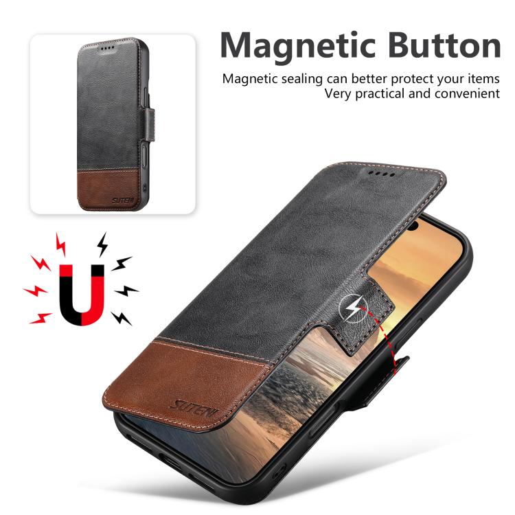 For iPhone 16 Suteni Q06 2-in-1 Multi-function Detachable Wallet MagSafe Phone Case(Black) - iPhone 16 Cases by Suteni | Online Shopping UK | buy2fix