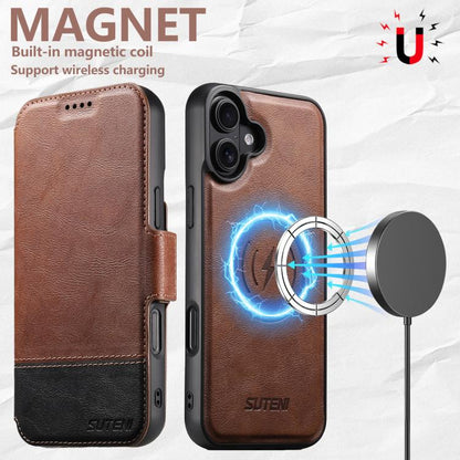 For iPhone 16 Suteni Q06 2-in-1 Multi-function Detachable Wallet MagSafe Phone Case(Brown) - iPhone 16 Cases by Suteni | Online Shopping UK | buy2fix