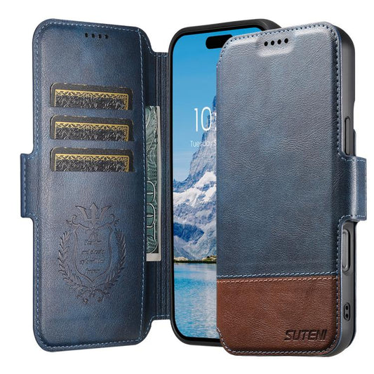 For iPhone 16 Suteni Q06 2-in-1 Multi-function Detachable Wallet MagSafe Phone Case(Blue) - iPhone 16 Cases by Suteni | Online Shopping UK | buy2fix