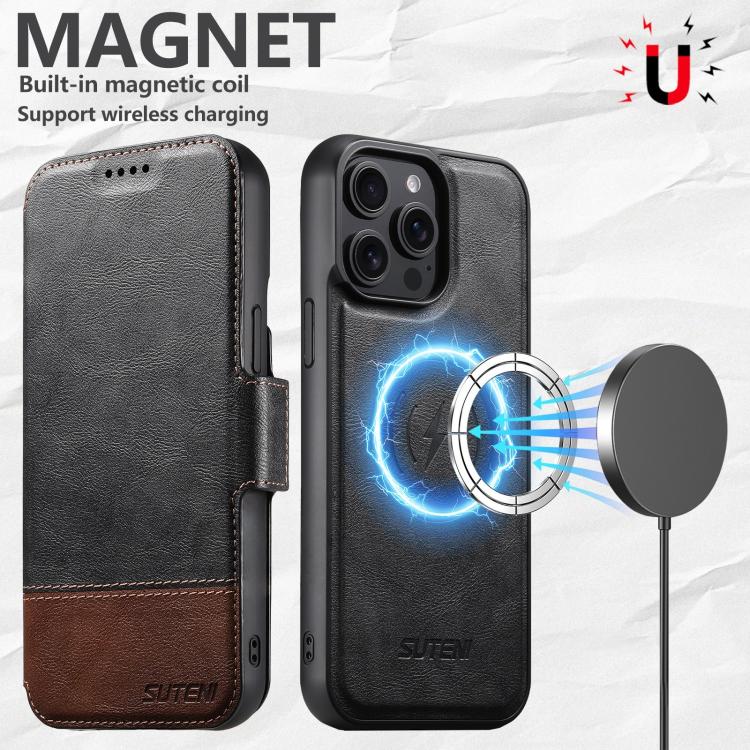 For iPhone 15 Pro Suteni Q06 2-in-1 Multi-function Detachable Wallet MagSafe Phone Case(Black) - iPhone 15 Pro Cases by Suteni | Online Shopping UK | buy2fix