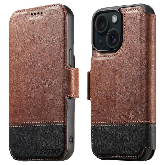 For iPhone 14 Plus Suteni Q06 2-in-1 Multi-function Detachable Wallet MagSafe Phone Case(Brown)