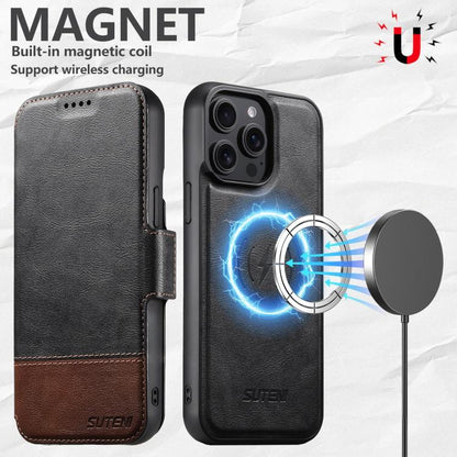 For iPhone 12 Pro Max Suteni Q06 2-in-1 Multi-function Detachable Wallet MagSafe Phone Case(Black) - iPhone 12 Pro Max Cases by Suteni | Online Shopping UK | buy2fix
