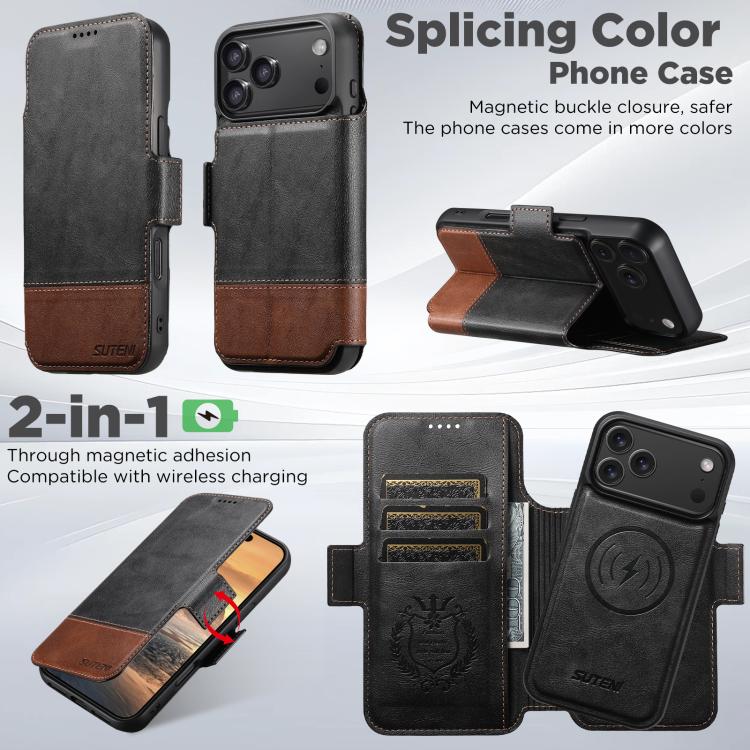 For iPhone 17 Pro Max Suteni Q06 2-in-1 Multi-function Detachable Wallet MagSafe Phone Case(Black) - iPhone 17 Pro Max Cases by Suteni | Online Shopping UK | buy2fix