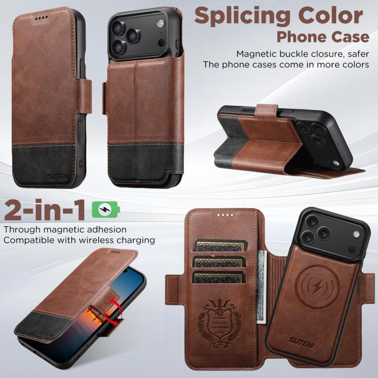 For iPhone 17 Pro Max Suteni Q06 2-in-1 Multi-function Detachable Wallet MagSafe Phone Case(Brown) - iPhone 17 Pro Max Cases by Suteni | Online Shopping UK | buy2fix