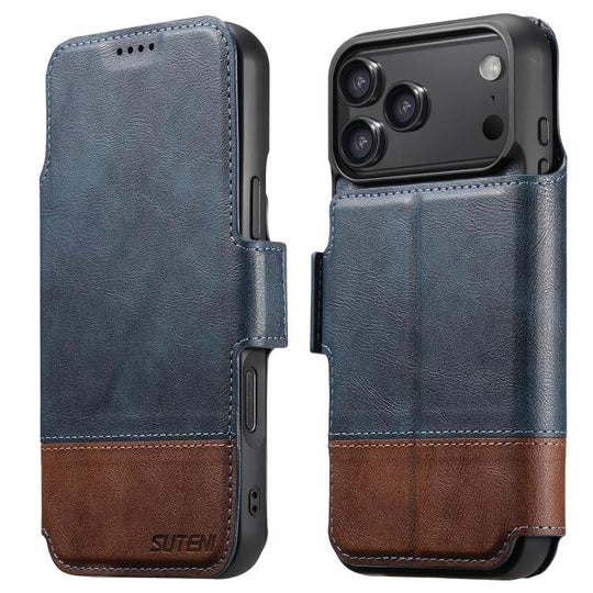For iPhone 17 Pro Max Suteni Q06 2-in-1 Multi-function Detachable Wallet MagSafe Phone Case(Blue)