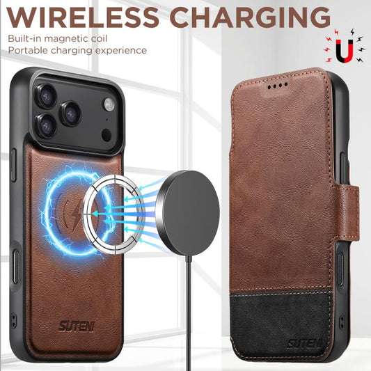 For iPhone 17 Pro Suteni Q06 2-in-1 Multi-function Detachable Wallet MagSafe Phone Case(Brown) - iPhone 17 Pro Cases by Suteni | Online Shopping UK | buy2fix