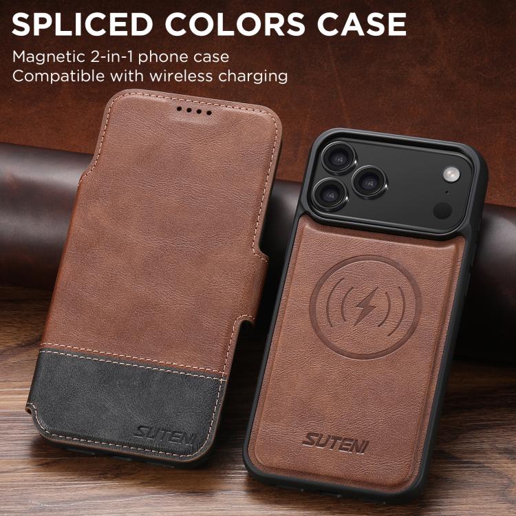 For iPhone 17 Pro Suteni Q06 2-in-1 Multi-function Detachable Wallet MagSafe Phone Case(Brown) - iPhone 17 Pro Cases by Suteni | Online Shopping UK | buy2fix