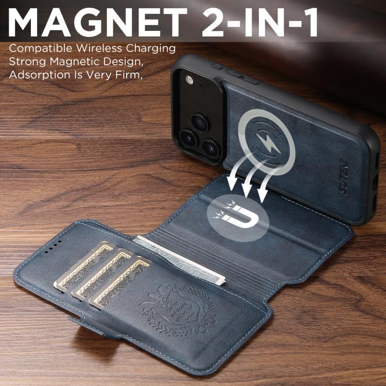 For iPhone 17 Pro Suteni Q06 2-in-1 Multi-function Detachable Wallet MagSafe Phone Case(Blue) - iPhone 17 Pro Cases by Suteni | Online Shopping UK | buy2fix