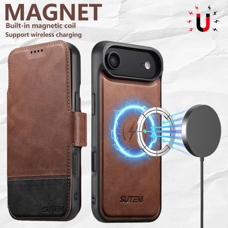 For iPhone 17 Air Suteni Q06 2-in-1 Multi-function Detachable Wallet MagSafe Phone Case(Brown) - iPhone 17 Air Cases by Suteni | Online Shopping UK | buy2fix