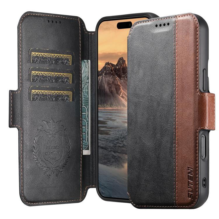 For iPhone 16 Plus Suteni Q07 2-in-1 Multi-function Detachable Wallet MagSafe Phone Case(Black) - iPhone 16 Plus Cases by Suteni | Online Shopping UK | buy2fix