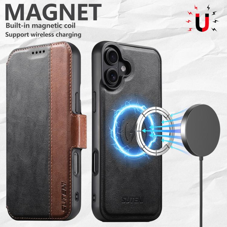For iPhone 16 Plus Suteni Q07 2-in-1 Multi-function Detachable Wallet MagSafe Phone Case(Black) - iPhone 16 Plus Cases by Suteni | Online Shopping UK | buy2fix