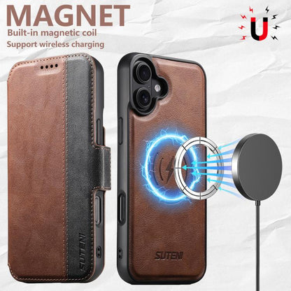 For iPhone 16 Plus Suteni Q07 2-in-1 Multi-function Detachable Wallet MagSafe Phone Case(Brown) - iPhone 16 Plus Cases by Suteni | Online Shopping UK | buy2fix