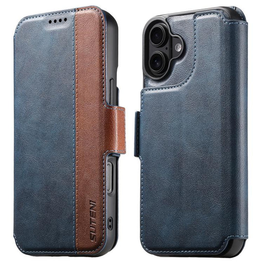 For iPhone 16 Plus Suteni Q07 2-in-1 Multi-function Detachable Wallet MagSafe Phone Case(Blue)
