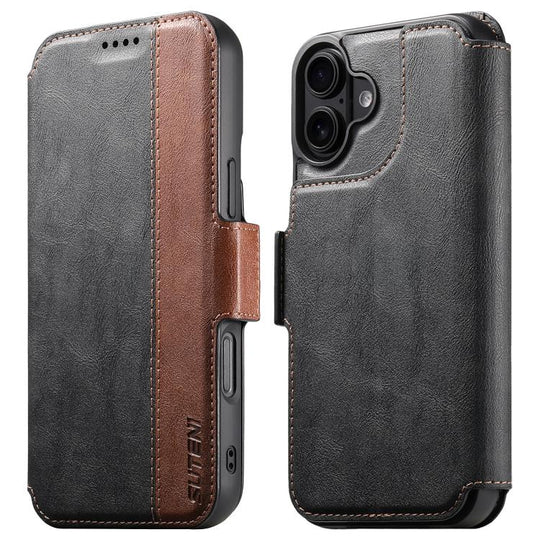 For iPhone 16 Suteni Q07 2-in-1 Multi-function Detachable Wallet MagSafe Phone Case(Black)